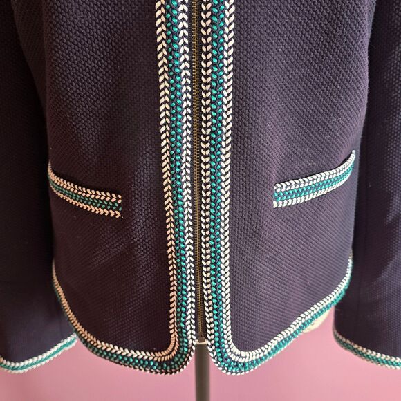 Talbots zipper front navy blazer jacket with pockets embroidered Sz 6 - Picture 12 of 12